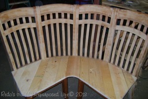 http://www.myrepurposedlife.com/2013/05/adorable-corner-bench-made-from-4-chairs.html